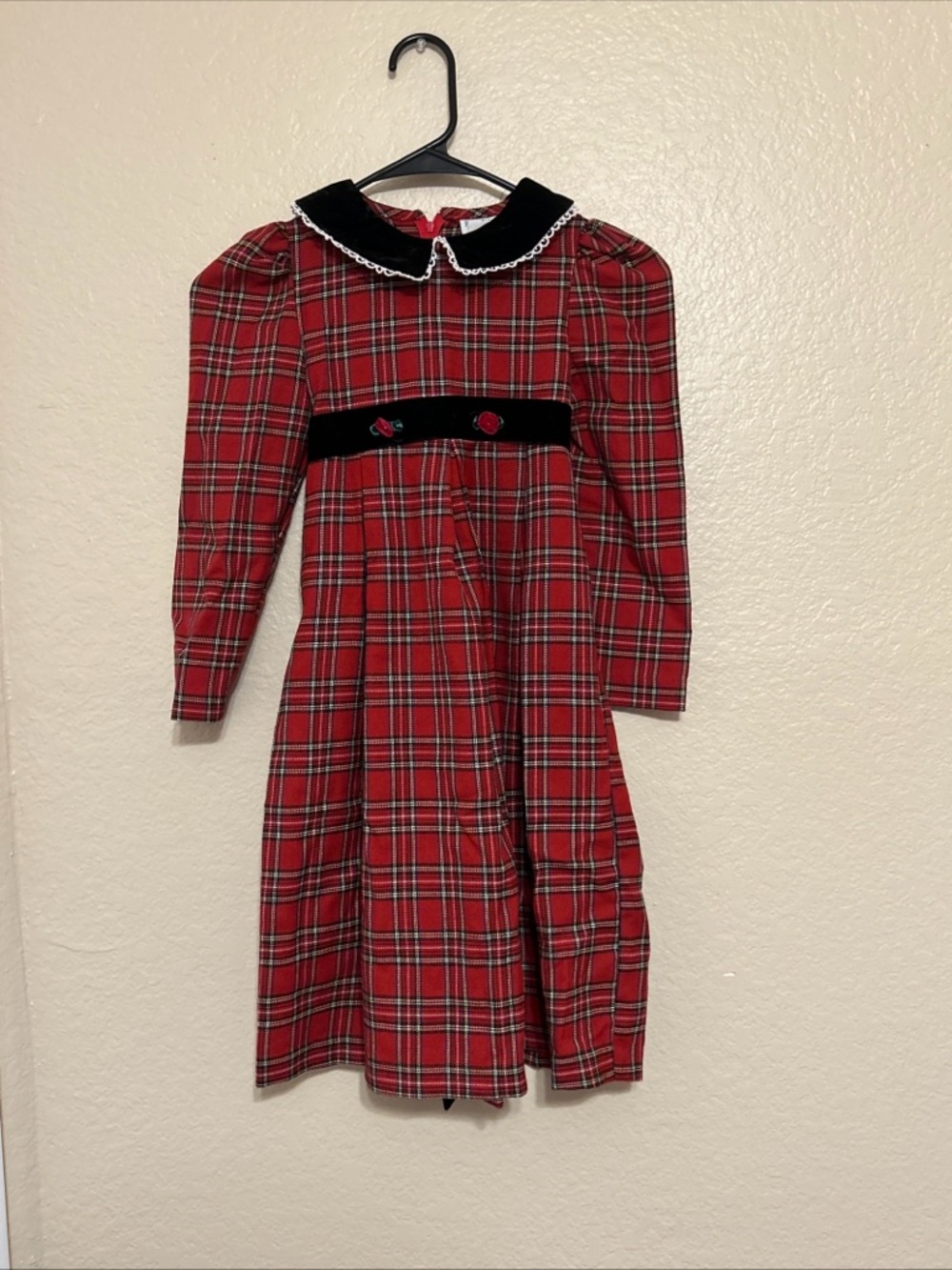 Vintage Rare Editions Dress Red Plaid Black Velvet Buttons Collar Holiday Sz 6